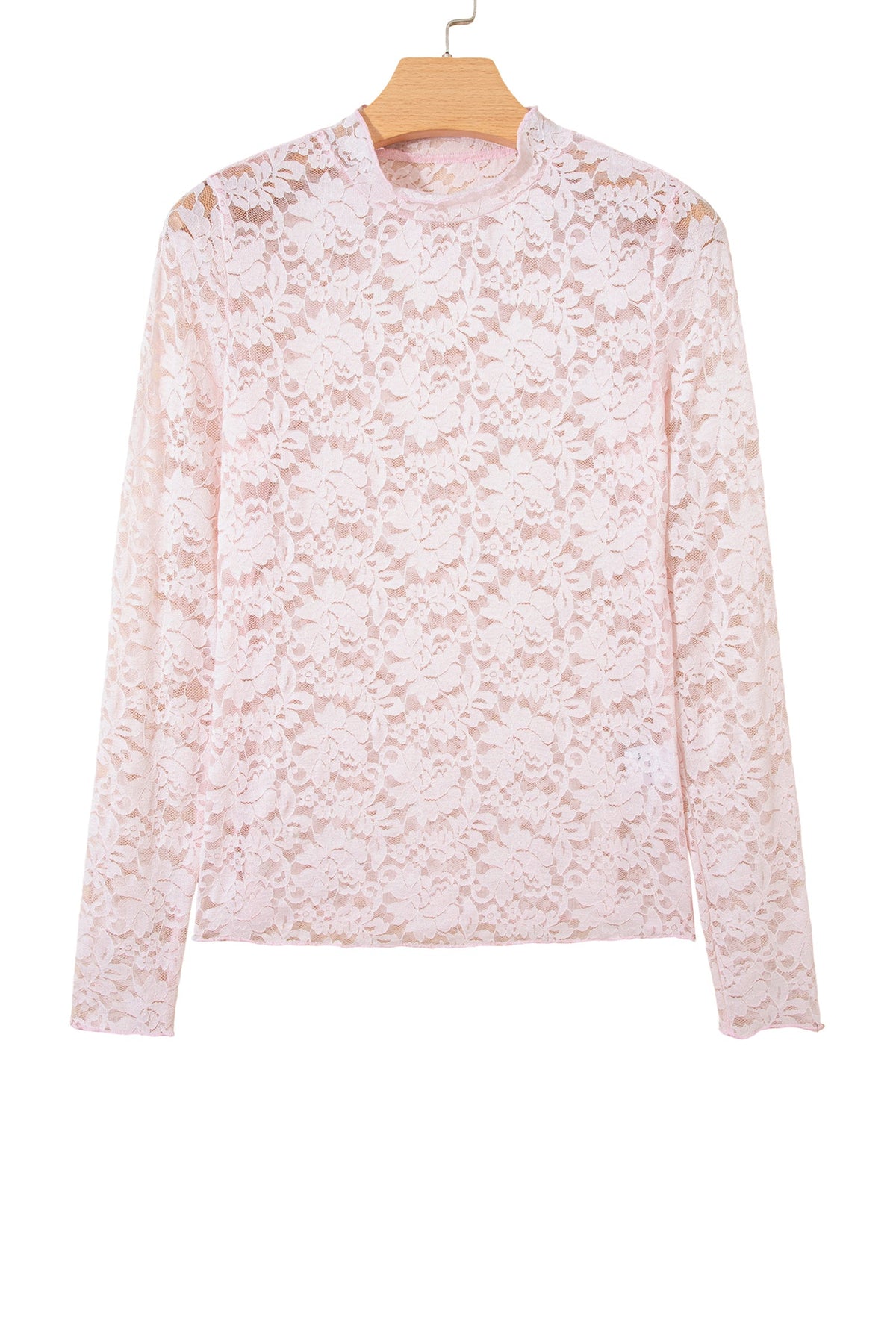 Floral Lace Long Sleeve Stand Neck Pullover Top