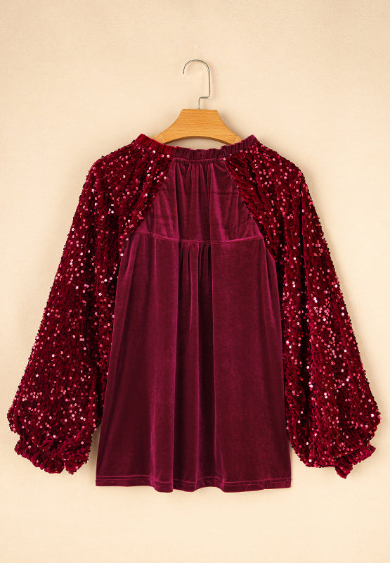 Sequin Sleeve Holiday Velvet Top choice of colors