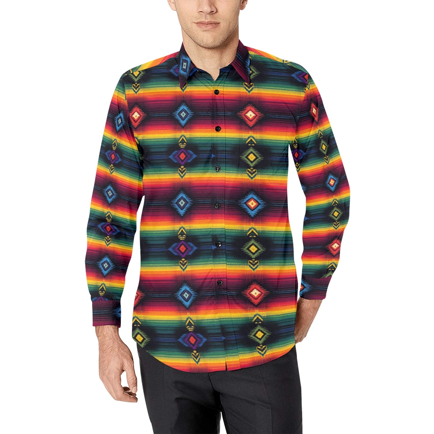 Colores De Mexico Southwestern Serape Button Up Shirt