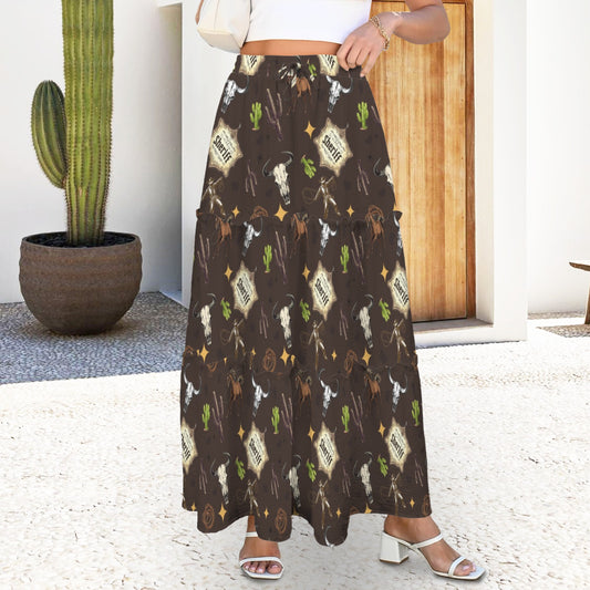 Western Symbols Tiered Prairie Maxi Skirt