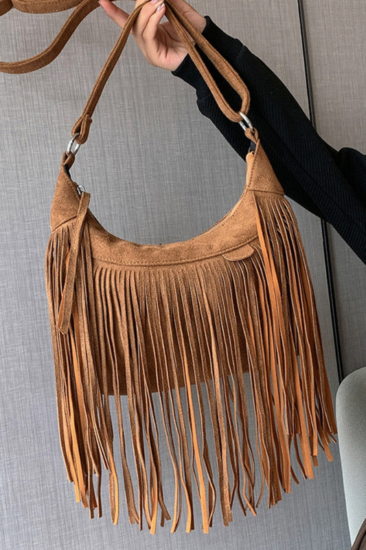 Faux Suede Fringe Adjustable Strap Shoulder Bag CHOICE OF COLORS