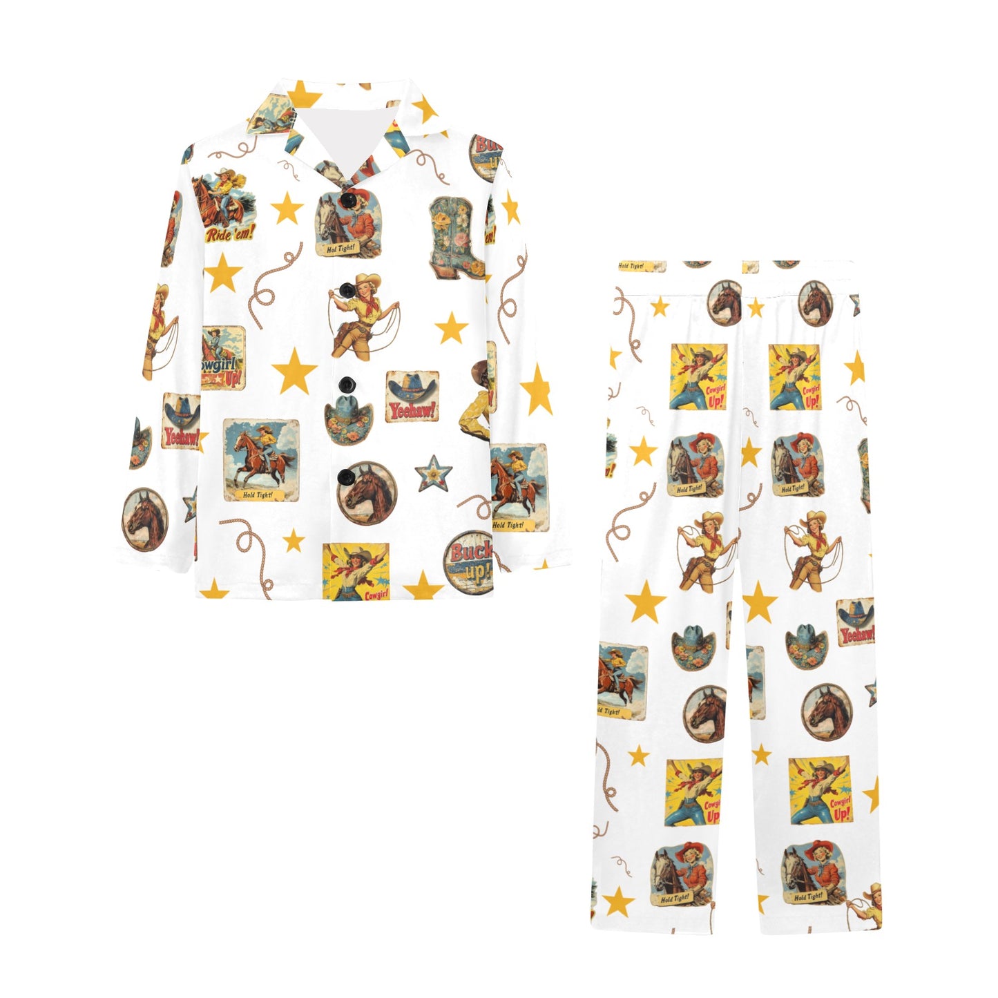 Vintage Cowgirl Collage Western Pajama Set