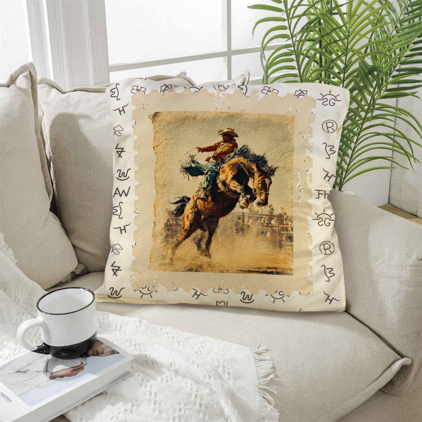 Baha Ranch Vintage Rodeo Stamp Throw Pillow Made in America