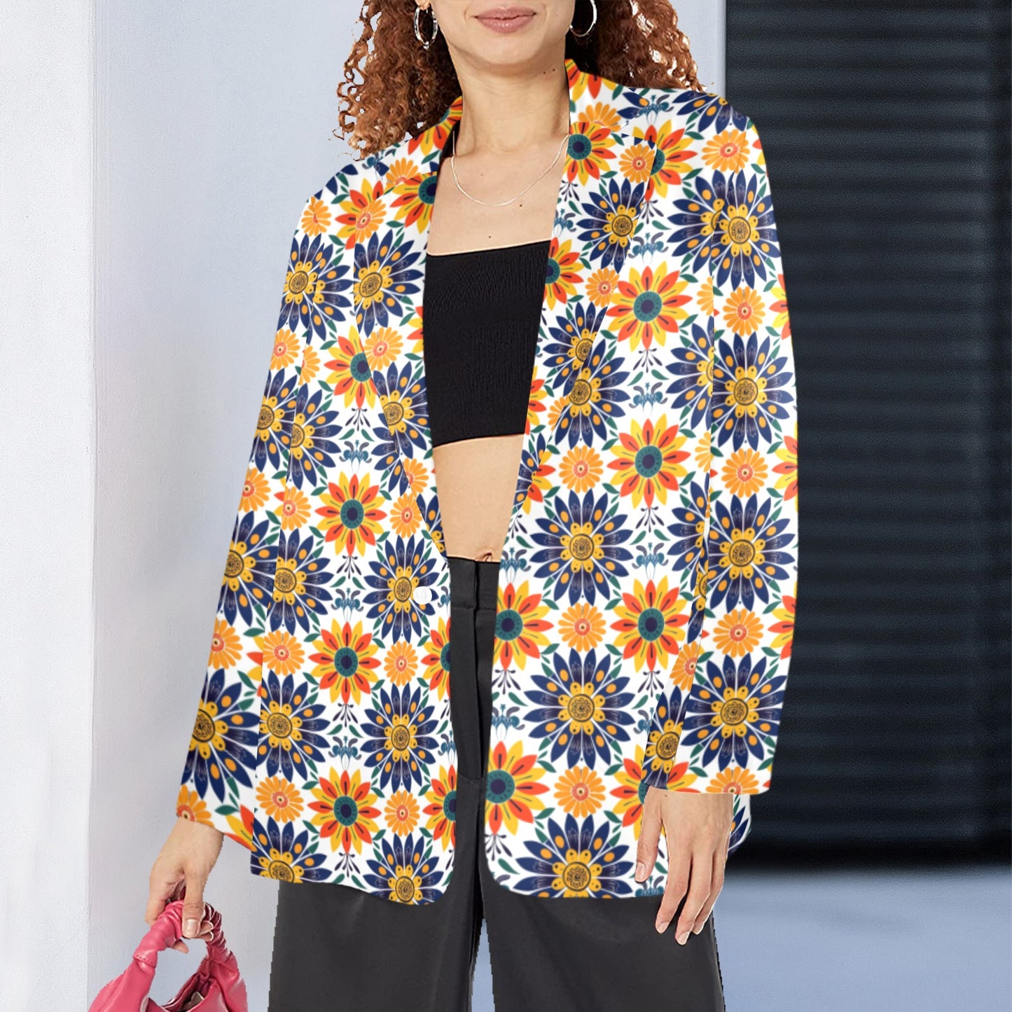 Colores de Mexico Blue Yellow Mexican Floral Blazer