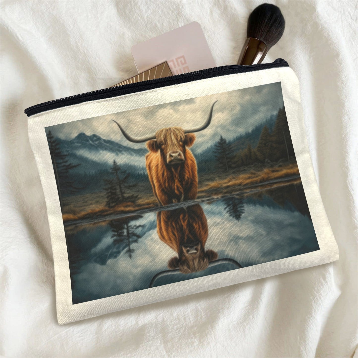 Baha Ranch Reflection Highland Cow Cosmetic Bag Made in America