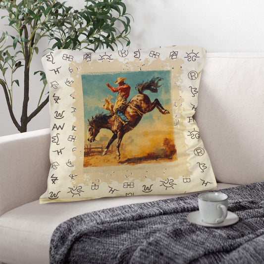 Baha Ranch Vintage Rodeo Stamp Throw Pillow Made in America