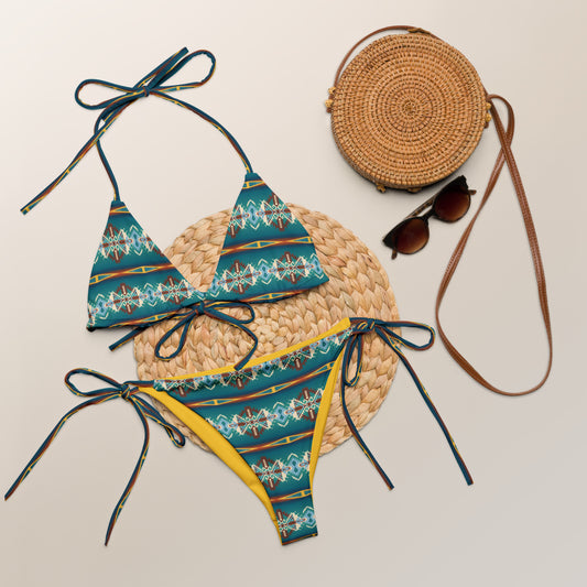 Yeehaw Teal Aztec String Bikini