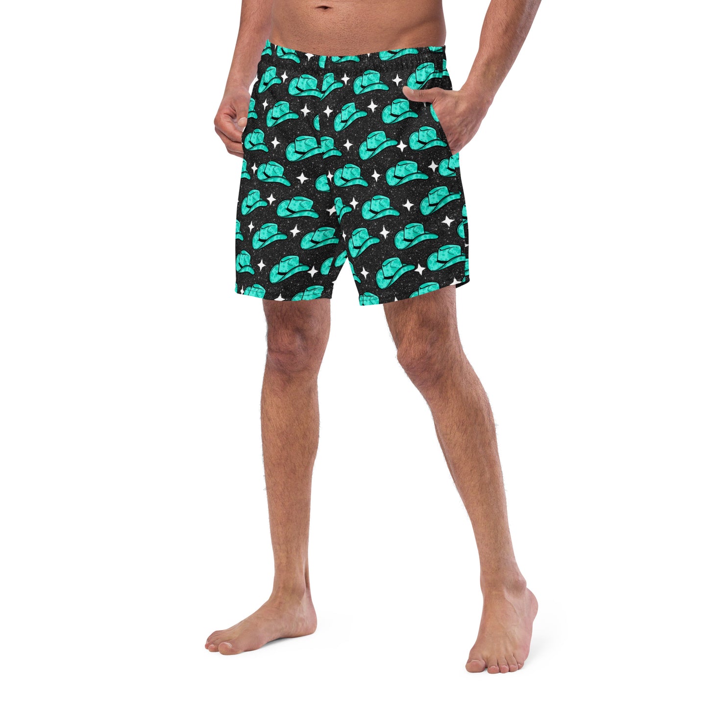 Yeehaw Turquoise Hat Men's Swim Trunks