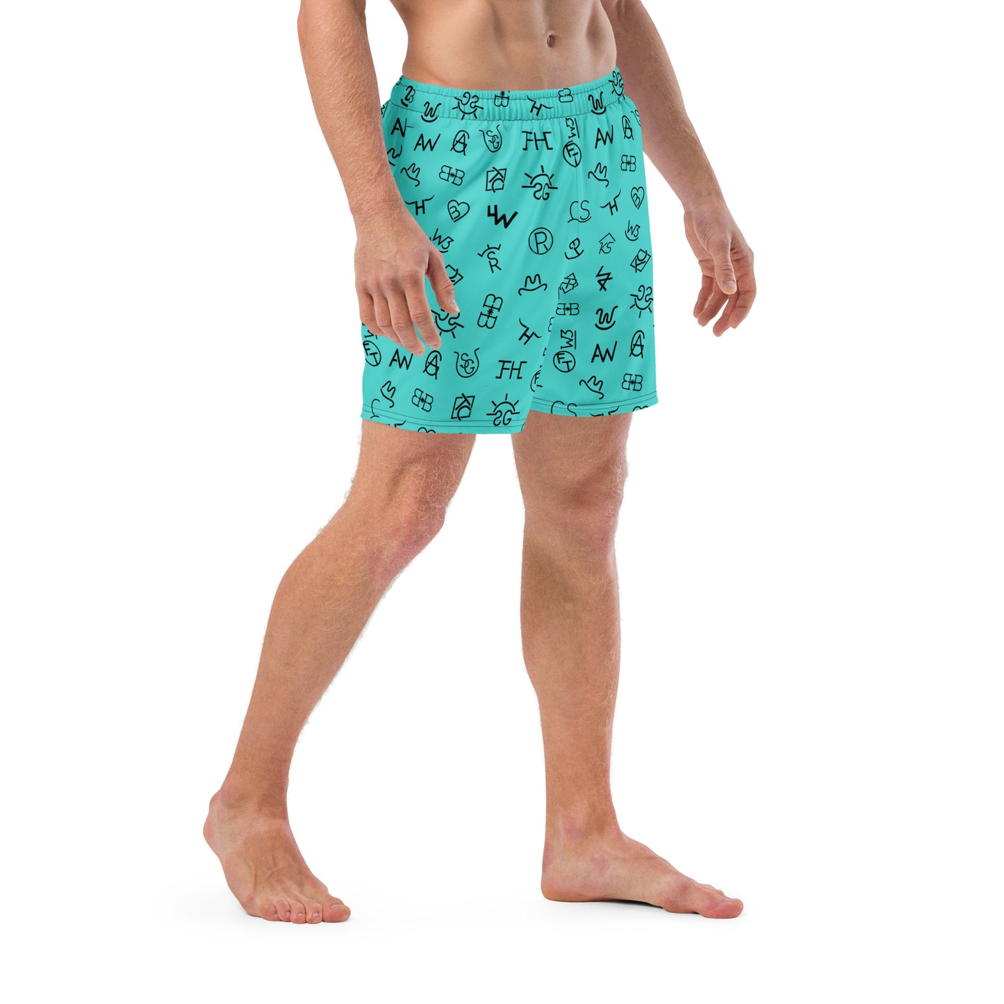 Yeehaw Turquoise Cattle Brands Men's Swim Trunks
