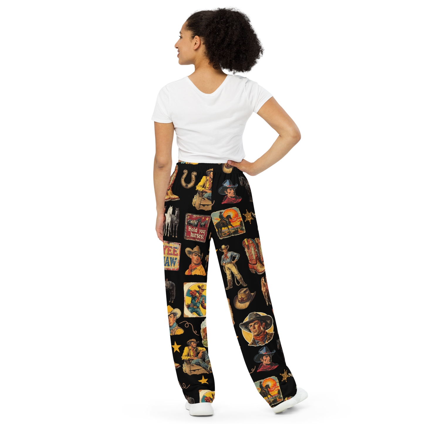 Vintage Cowboy Collage Wide Leg Unisex Lounge Pants