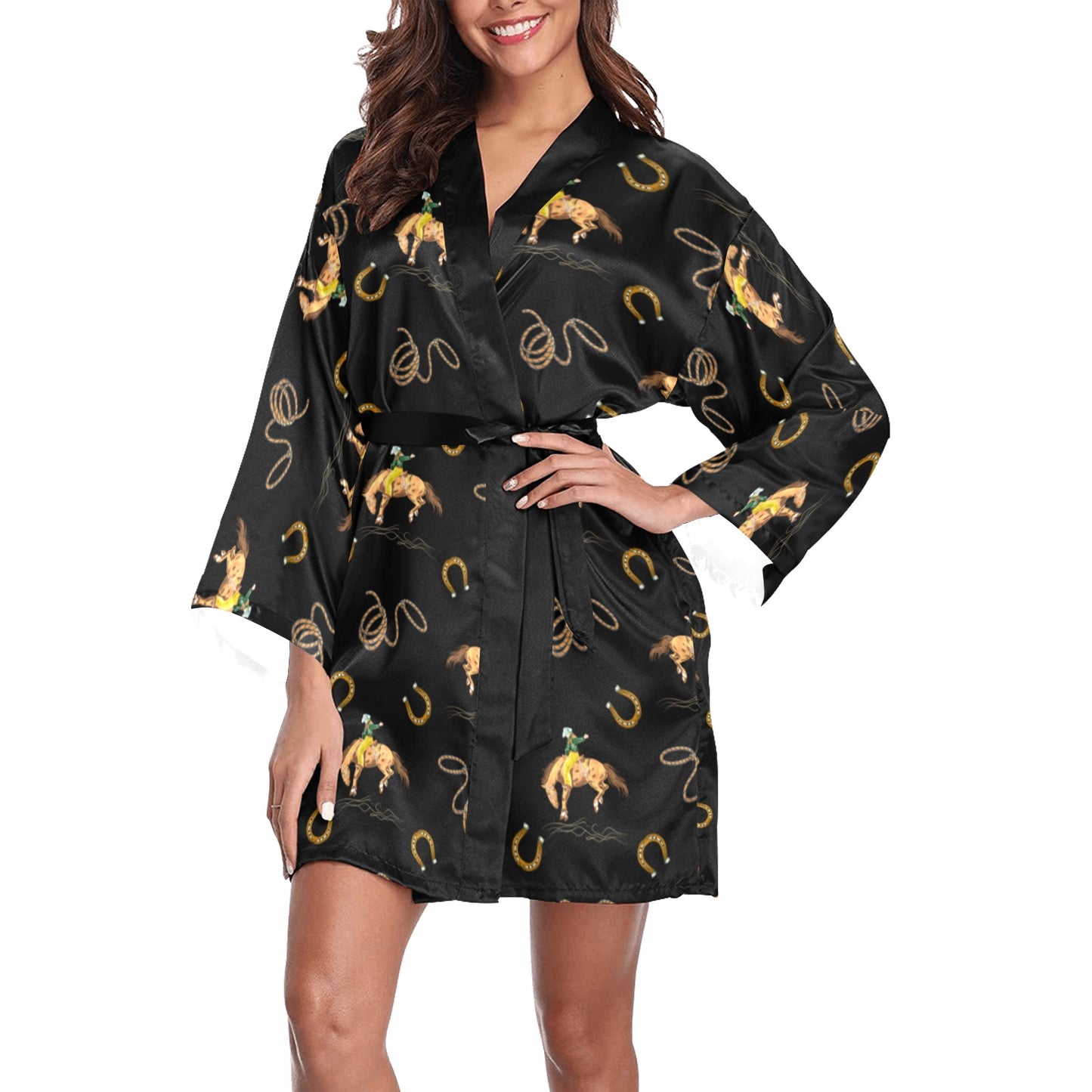 Rodeo Cowboy Satin Kimono Sleeve Robe