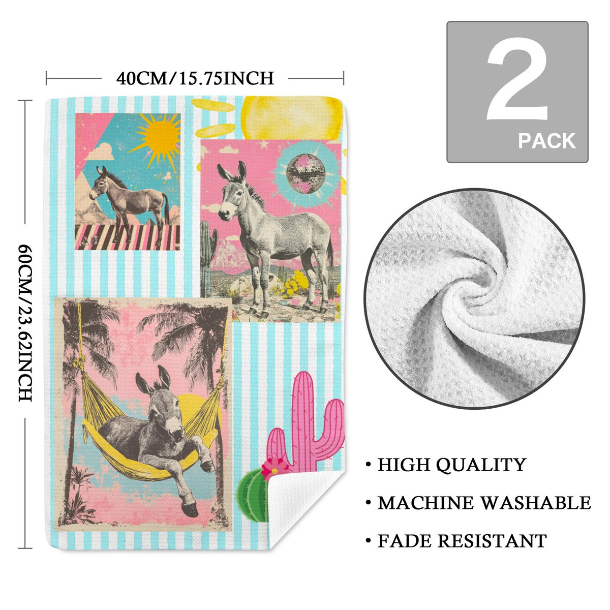 Baha Ranch Hangin Out Donkey Set of 2 (same) Kitchen Towels Made in America