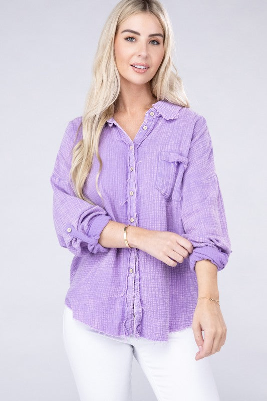 Washed Double Gauze Button Down Shirt choice of colors