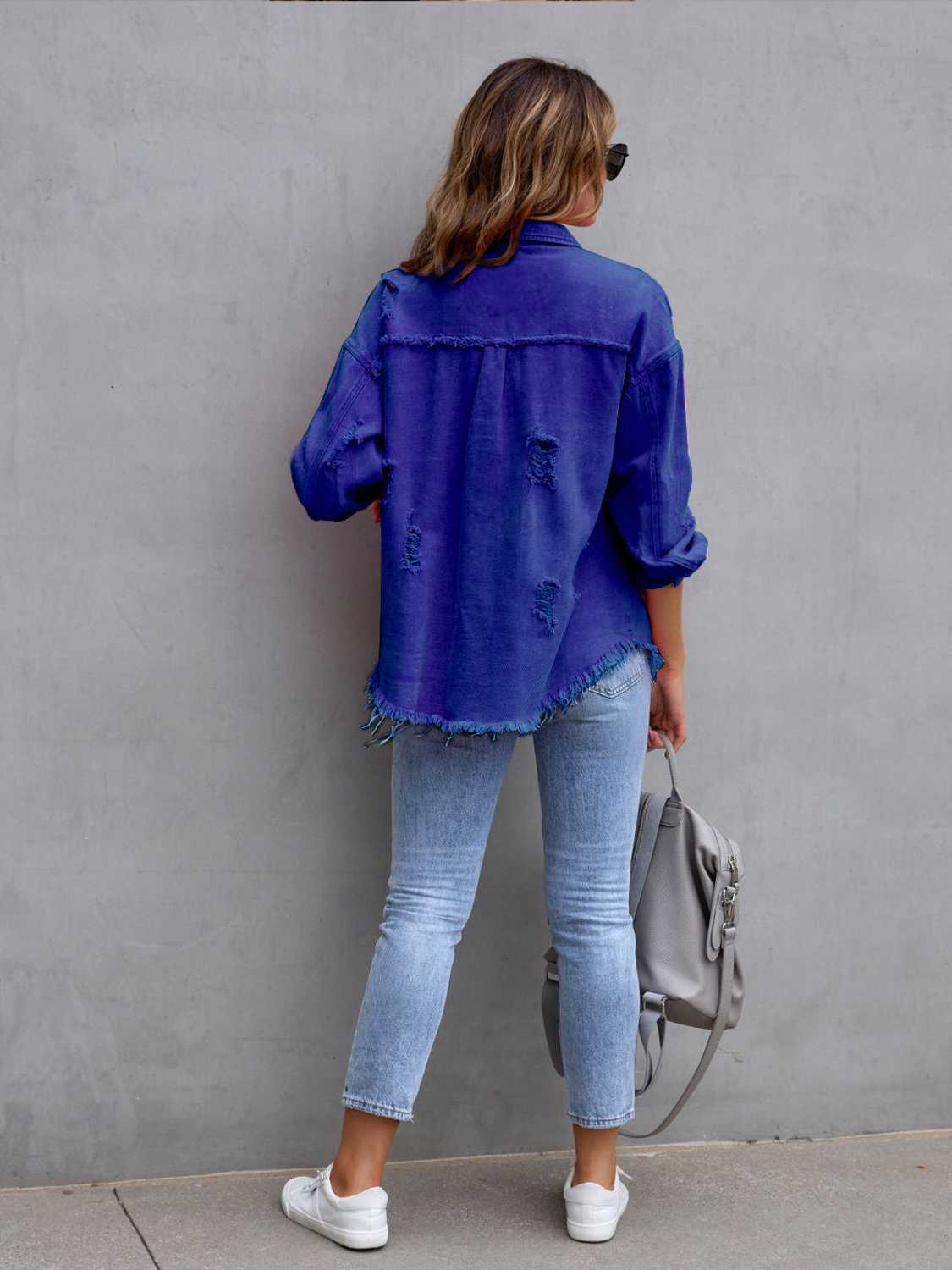 Distressed Drop Shoulder Denim Jacket choice of colors