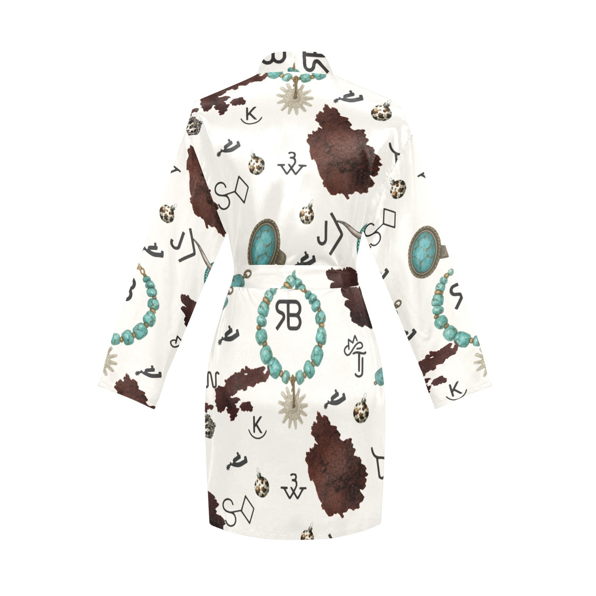 Turquoise & Brands Western Cowgirl Satin Robe Women's Long Sleeve Belted Night Robe(ModelSets 14)