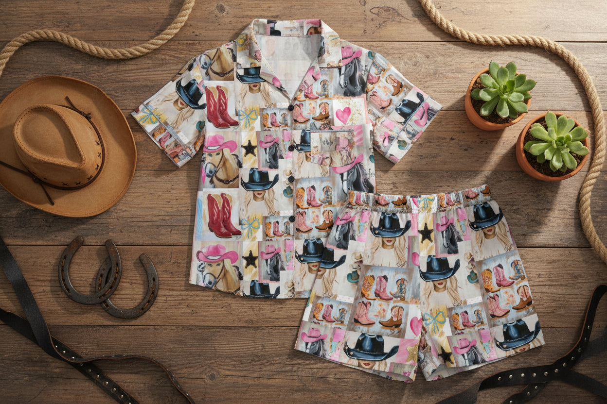 Baha Ranch Painted Cowgirl Pajama Set Made in America