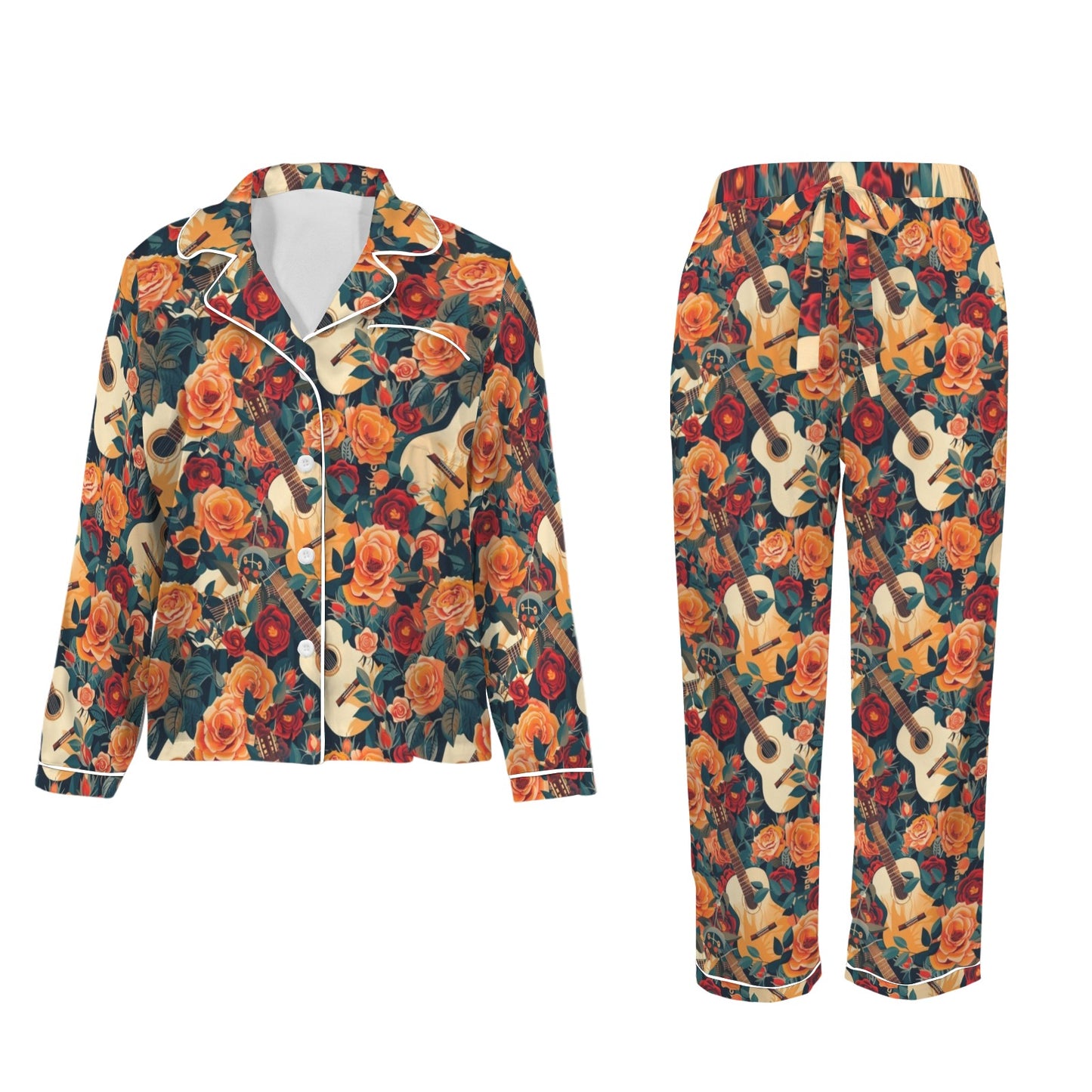 Colores De Mexico Roses & Guitars Satin Pajamas