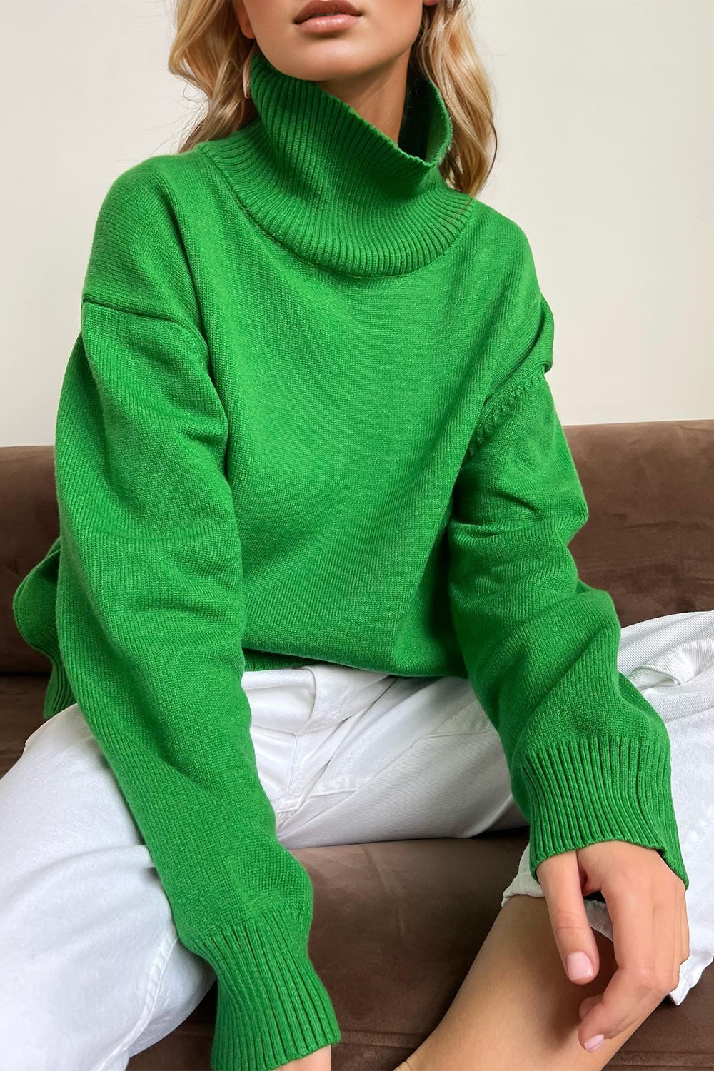 Basic Bae Turtleneck Dropped Shoulder Long Sleeve Sweater choice of colors