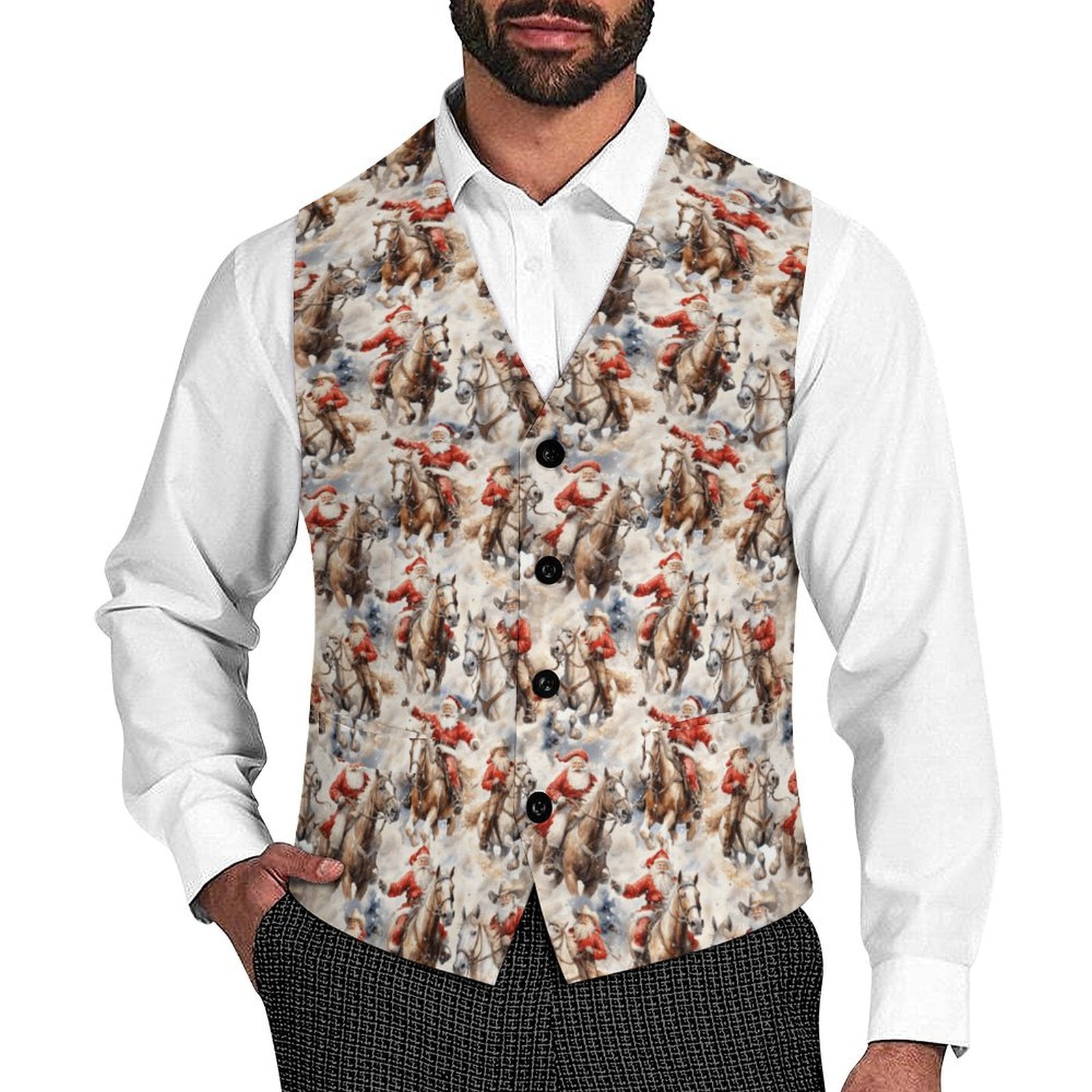 Baha Ranch Western Santa Christmas Men's Vest White / L