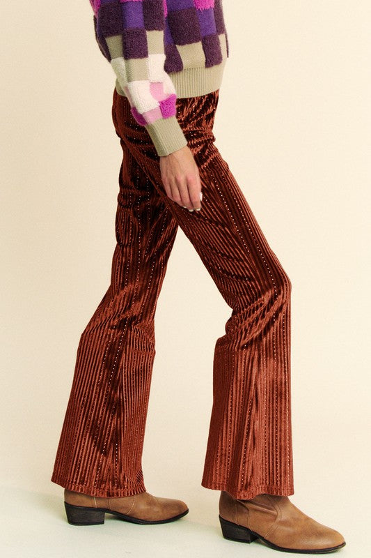 Velvet Ribbed Elastic Waist Knit Flare Pants