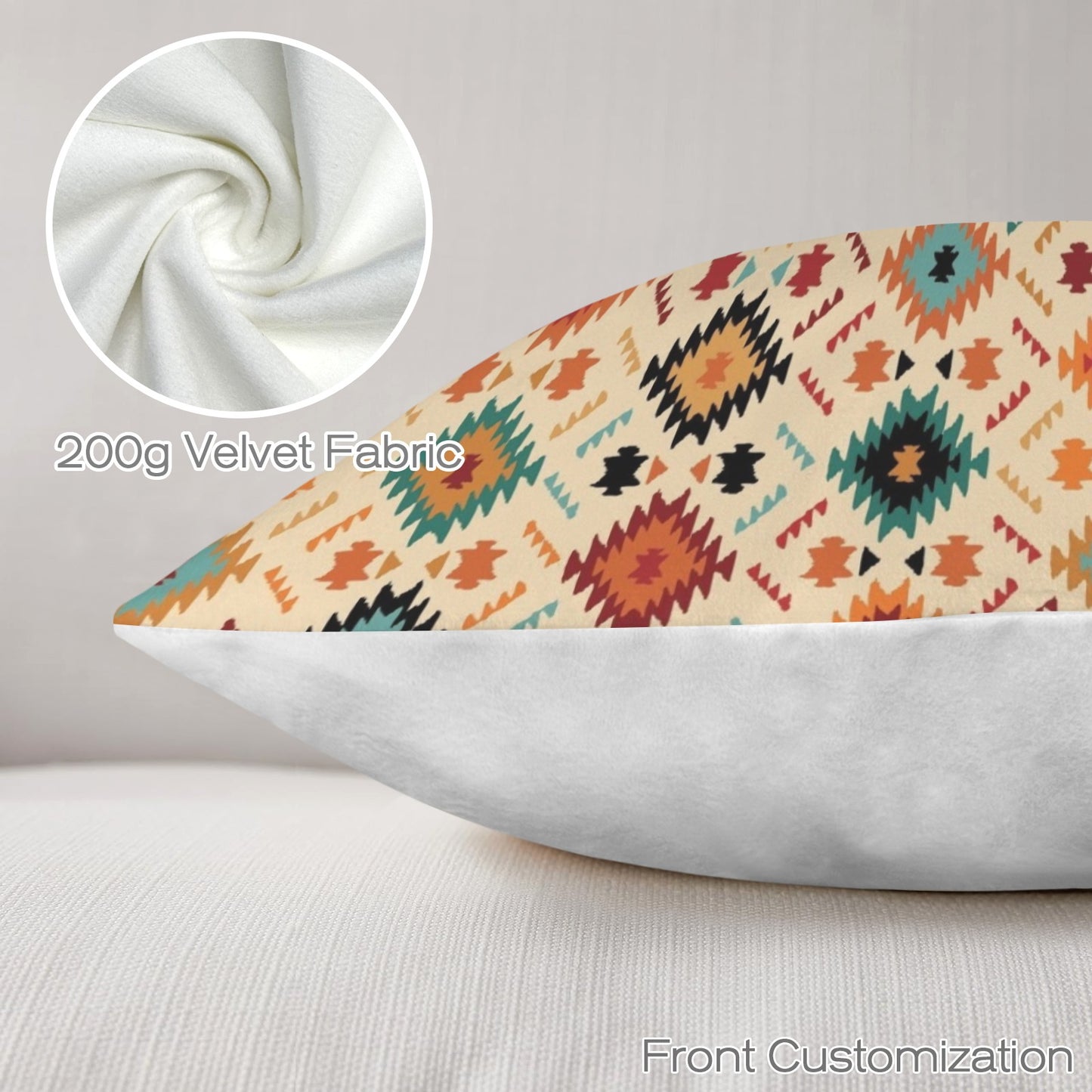 Cream Aztec Velvet Soft Throw PIllow Case Made in America