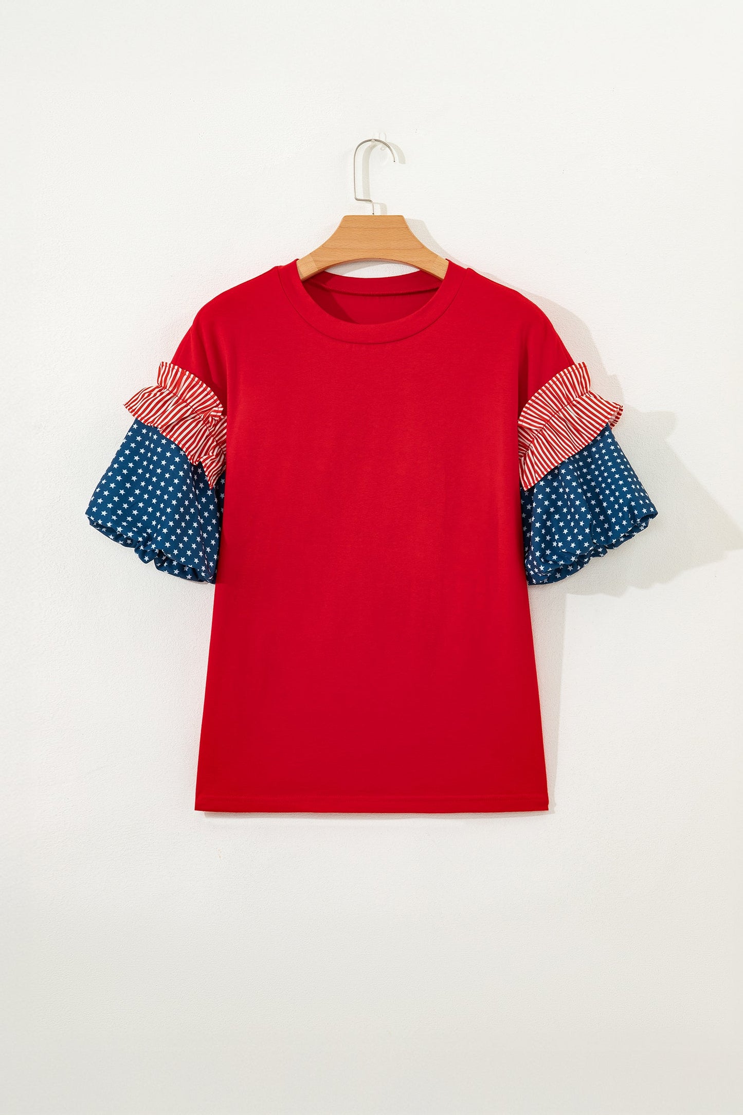 Stars & Stripe Patchwork Short Puff Sleeve Top choice of colors