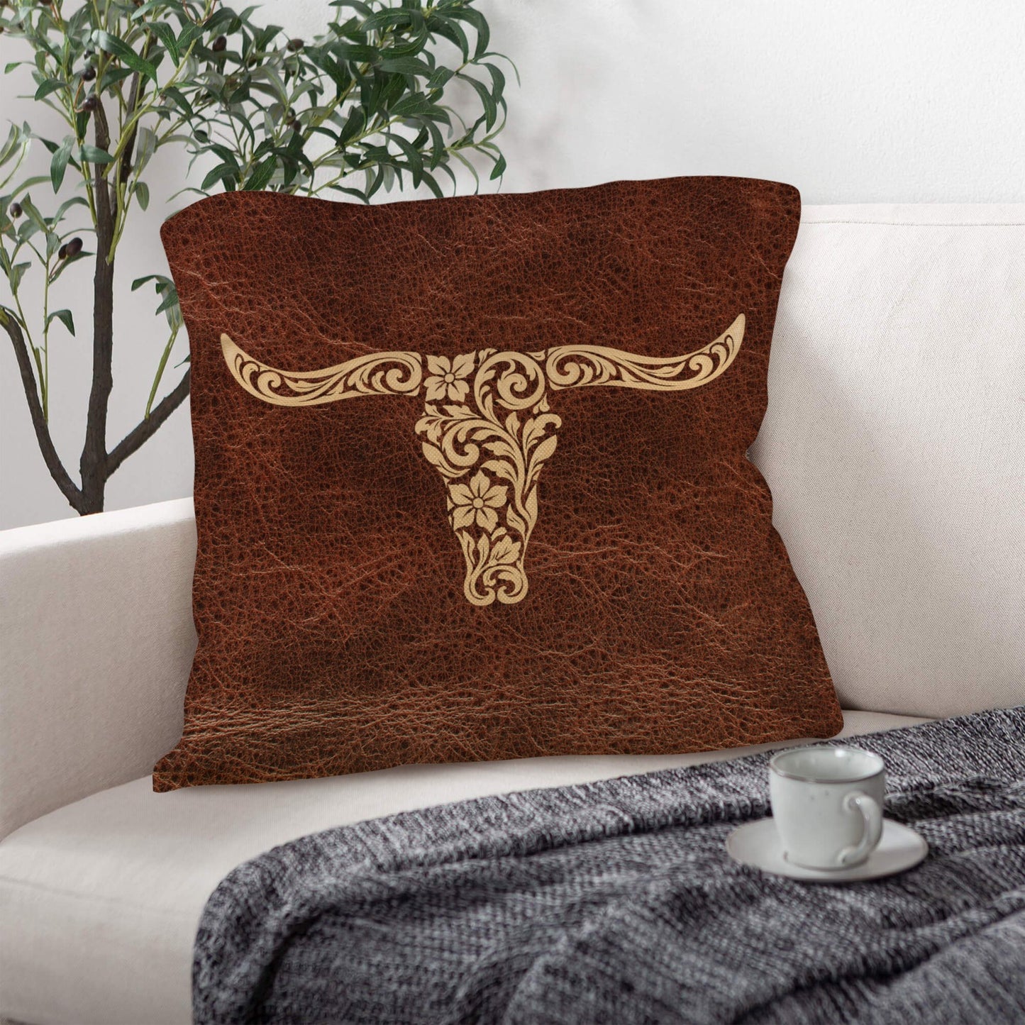 Baha Ranch Tooled Western Longhorn Pillow Case Made in America