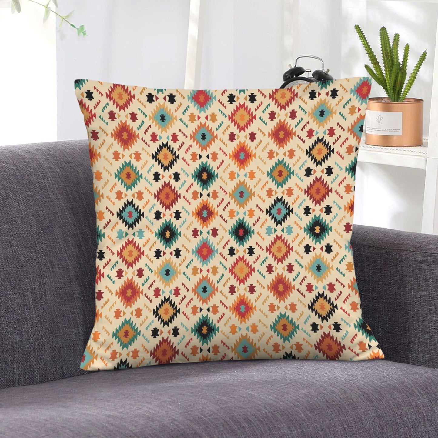 Cream Aztec Velvet Soft Throw PIllow Case Made in America