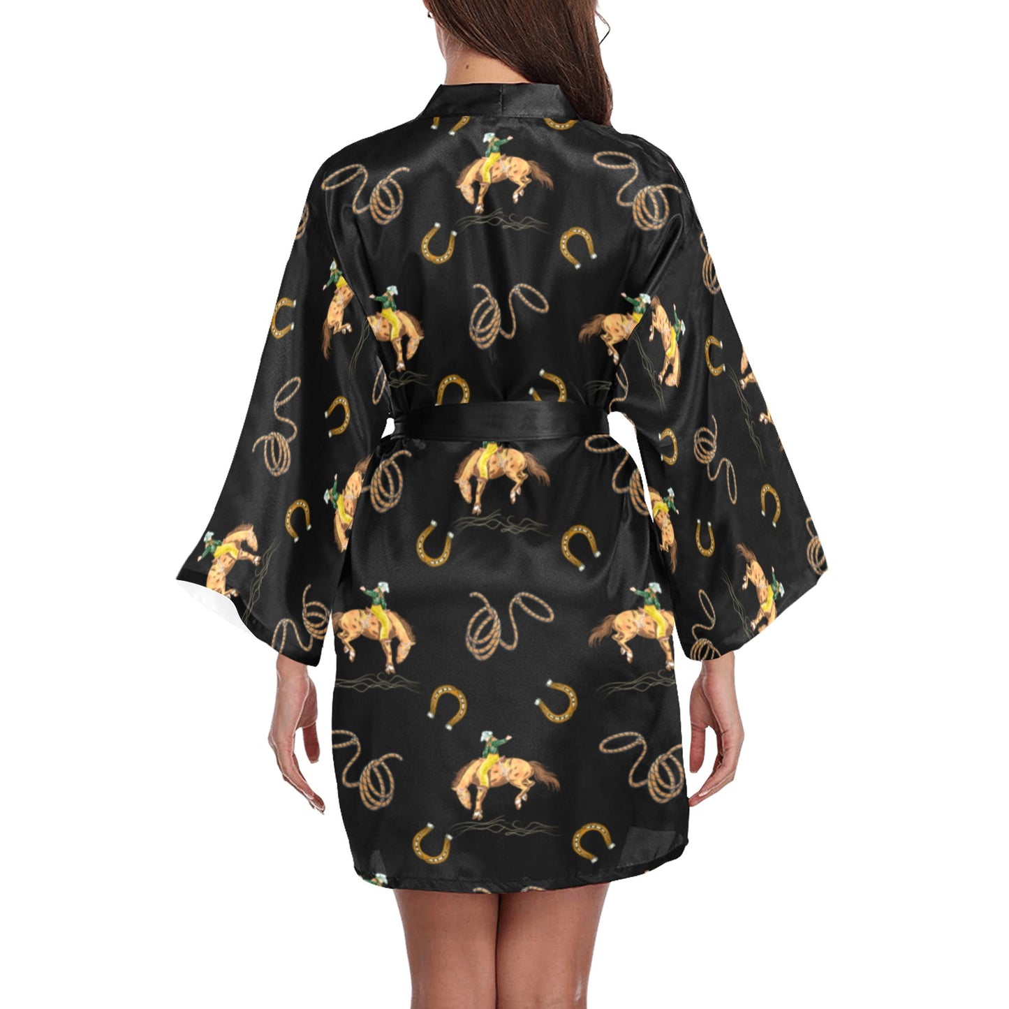 Rodeo Cowboy Satin Kimono Sleeve Robe