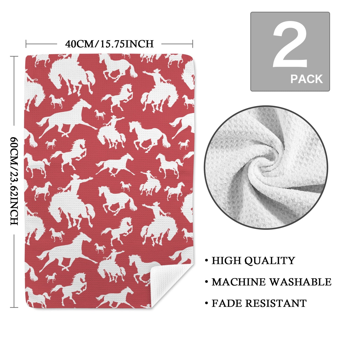 Red Rodeo Cowboy Set of 2 Dish Towels Made in America