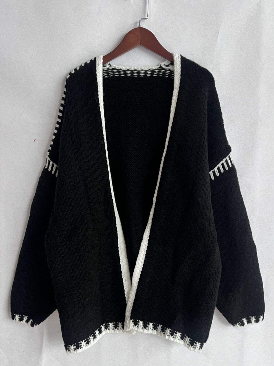 Double Take Contrast Open Front Dropped Shoulder Cardigan choice of colors