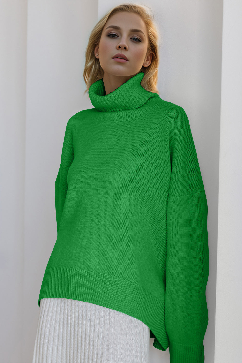 Basic Bae Turtleneck Dropped Shoulder Long Sleeve Sweater choice of colors