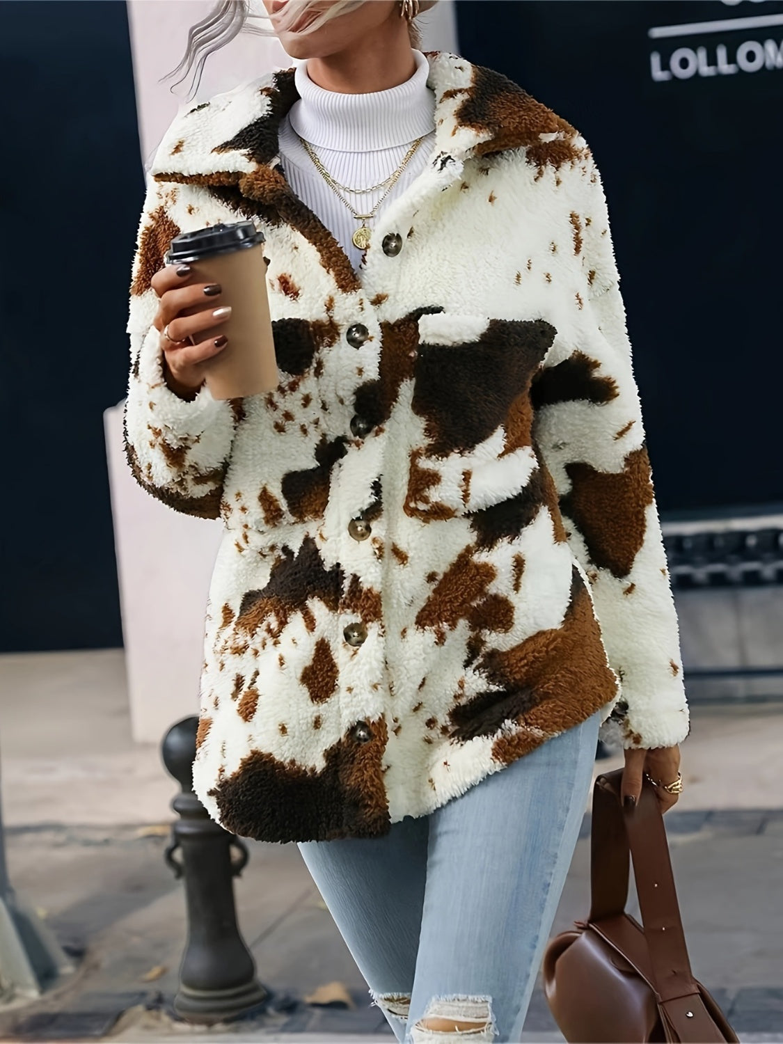 Cow Print Button Up Fuzzy Jacket choice of colors