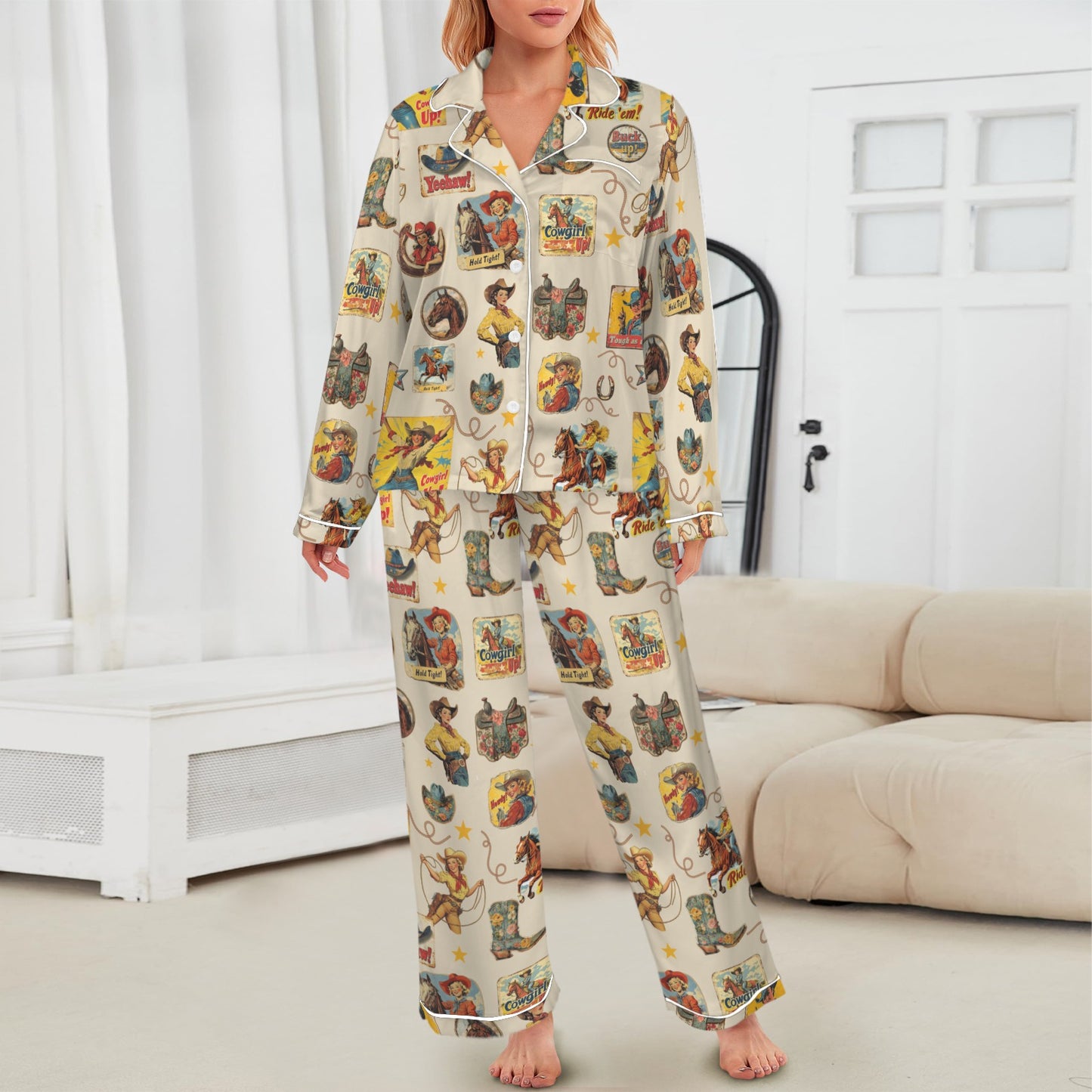 Vintage Cowgirl Collage Western Rodeo Pajamas