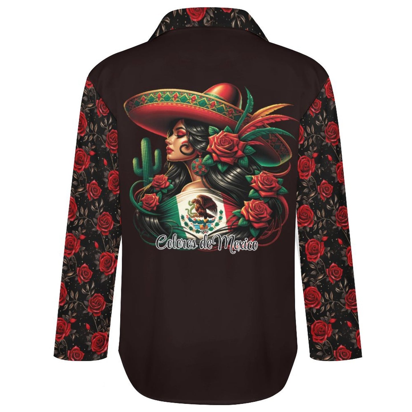 Colores De Mexico Rose Floral Button Up Blouse