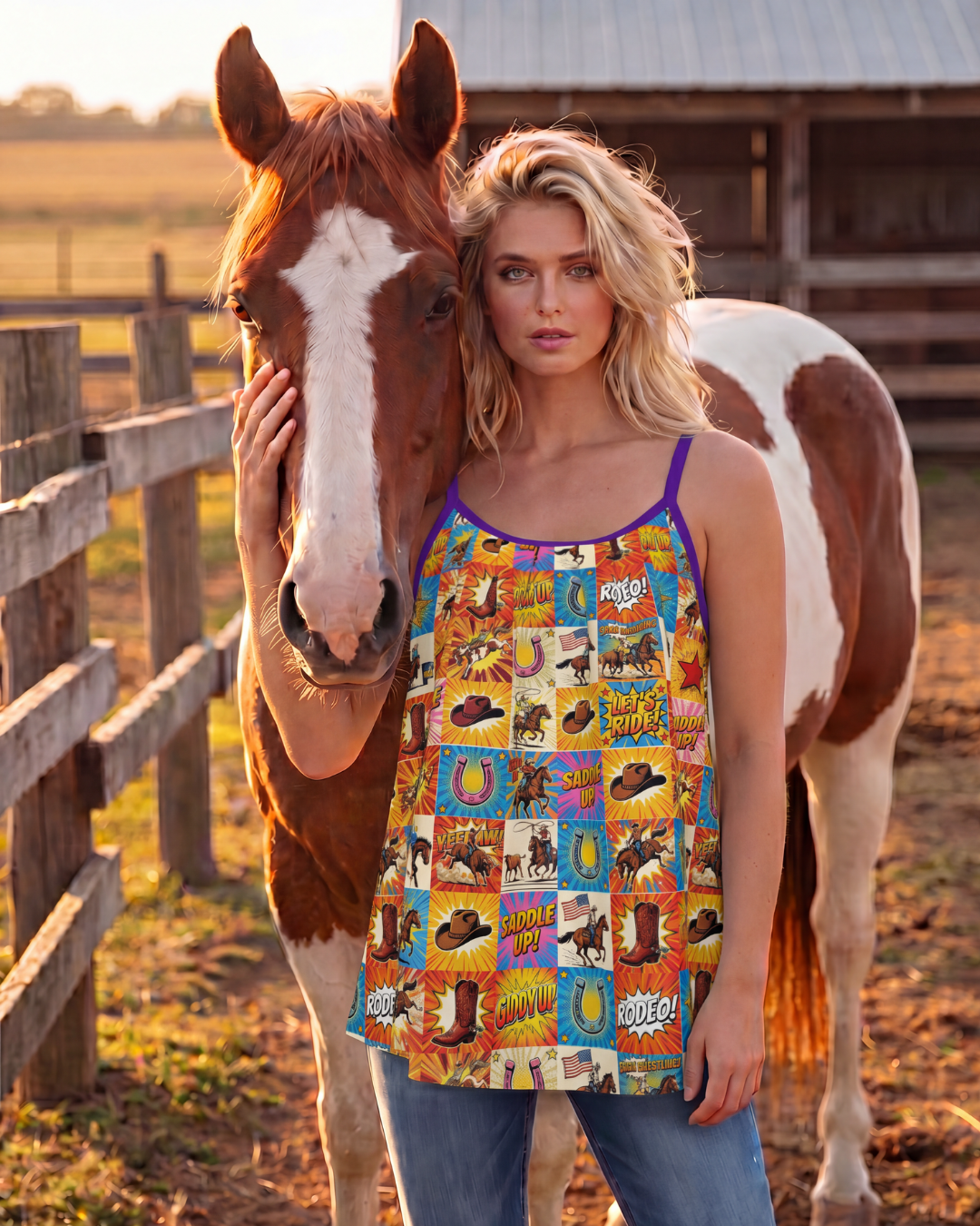 Baha Ranch The Comic Corral Gathered Tank Top with Straps
