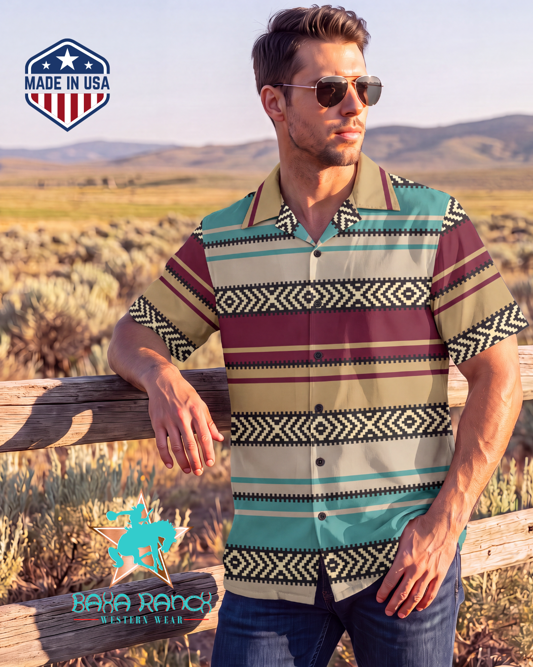 Baha Ranch Southwest Serape Hawaiian Shirt Made in America