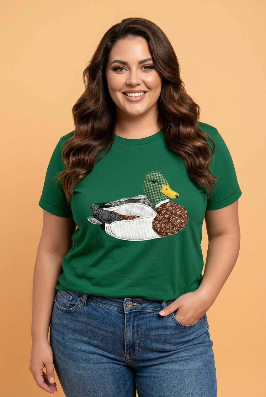 Plus Size Mallard Duck Faux Patchwork Graphic Tee
