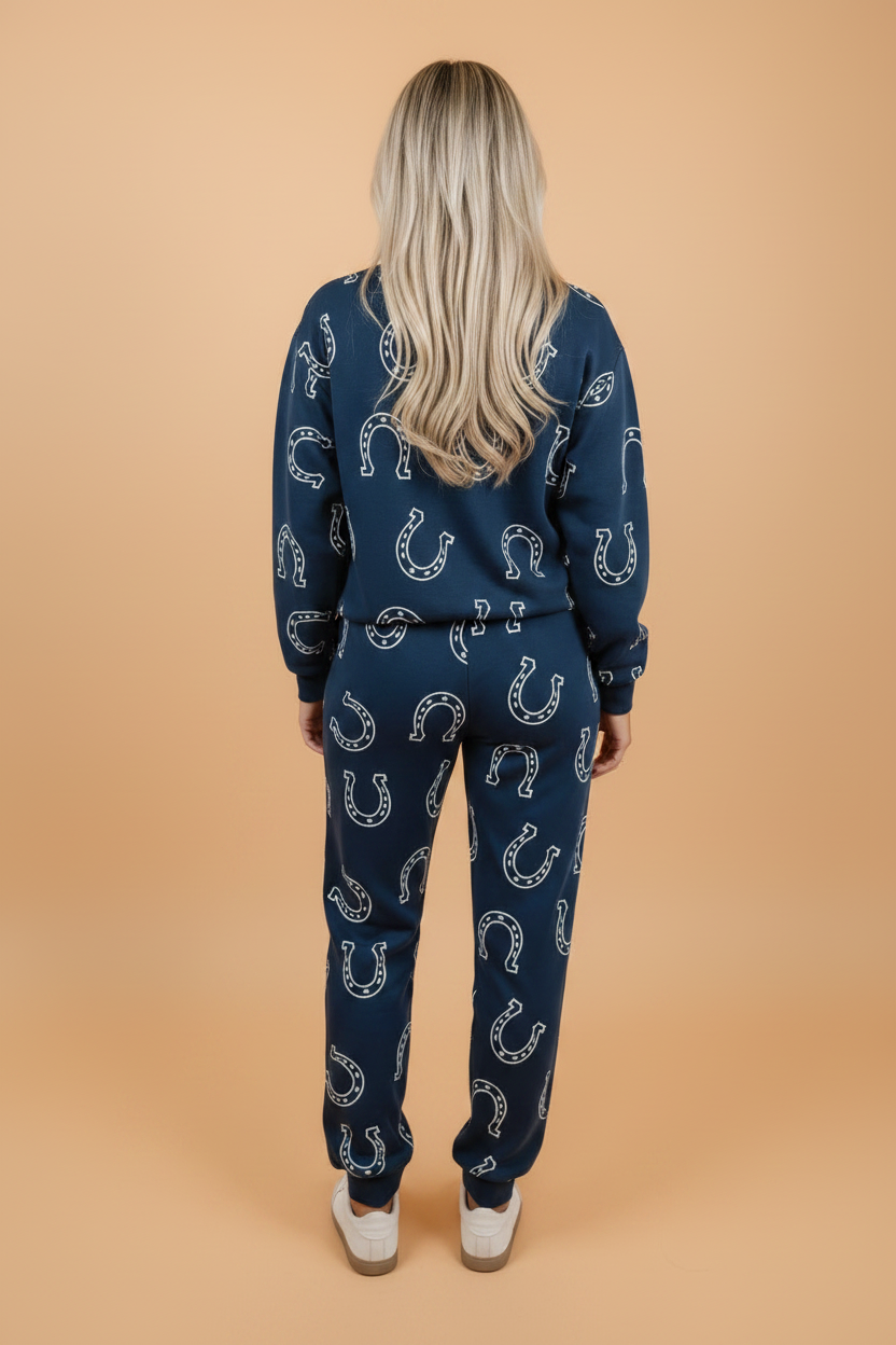 Western Horseshoe Sweatshirt & Elastic Waist Pants Lounge Set