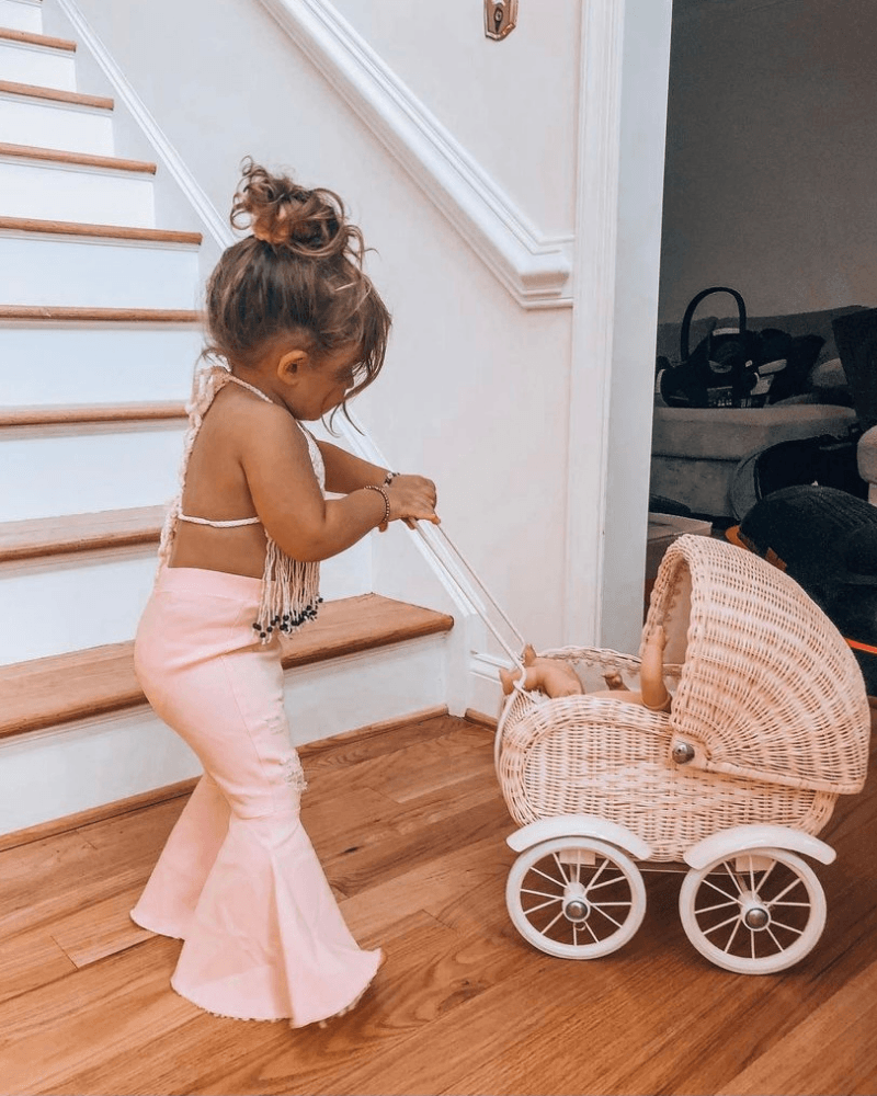 Barbie Pleated Denim Bell Bottoms - PowerPuff Distressed Pink 3-6m