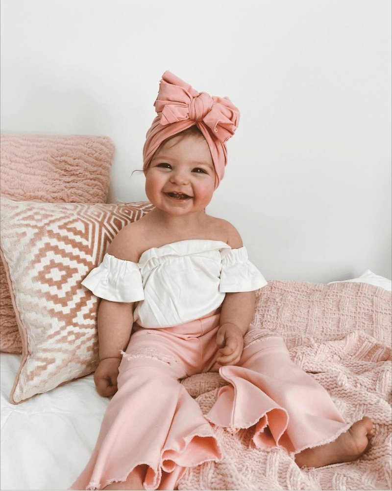 Barbie Pleated Denim Bell Bottoms - PowerPuff Distressed Pink 3-6m