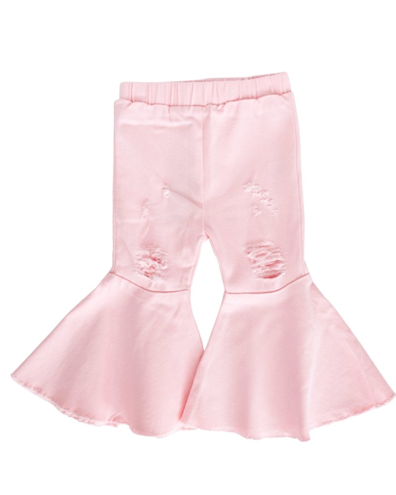 Barbie Pleated Denim Bell Bottoms - PowerPuff Distressed Pink 3-6m