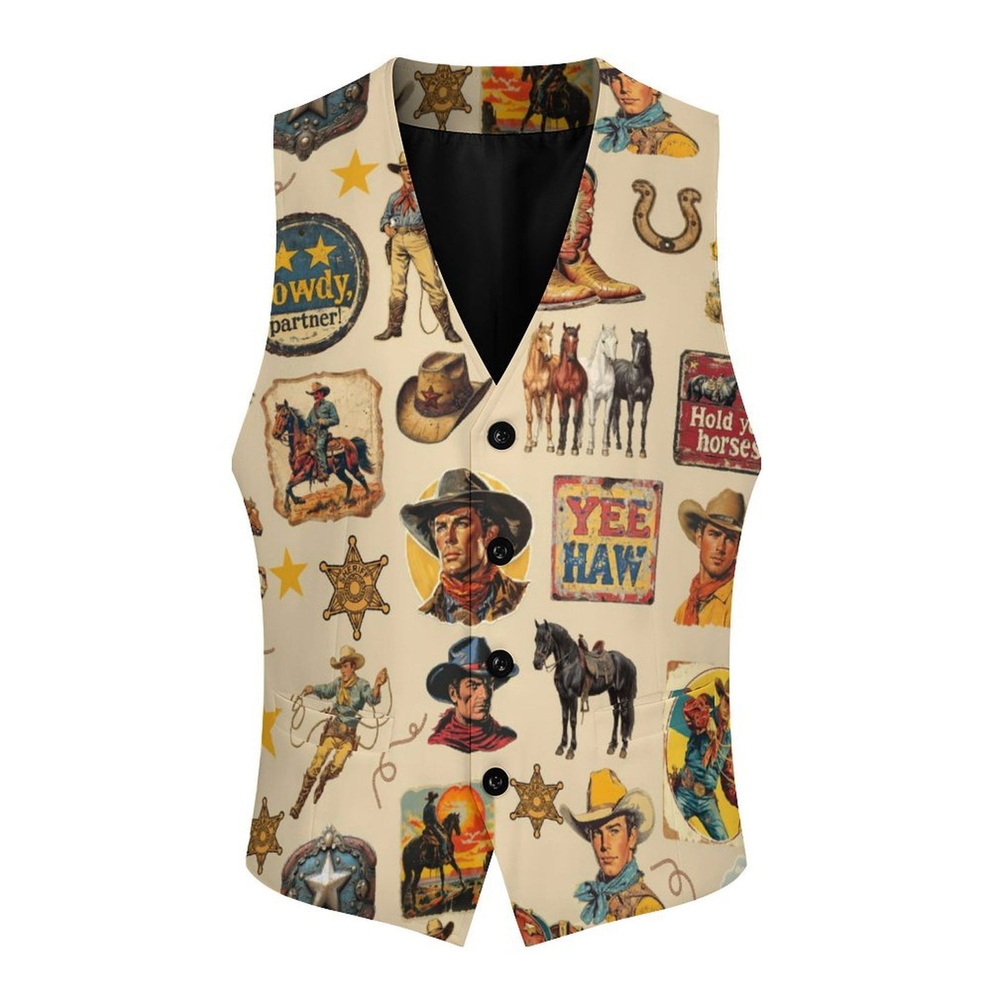 Baha Ranch Vintage Western Cowboy Collage Men's Sleeveless Suit Vest