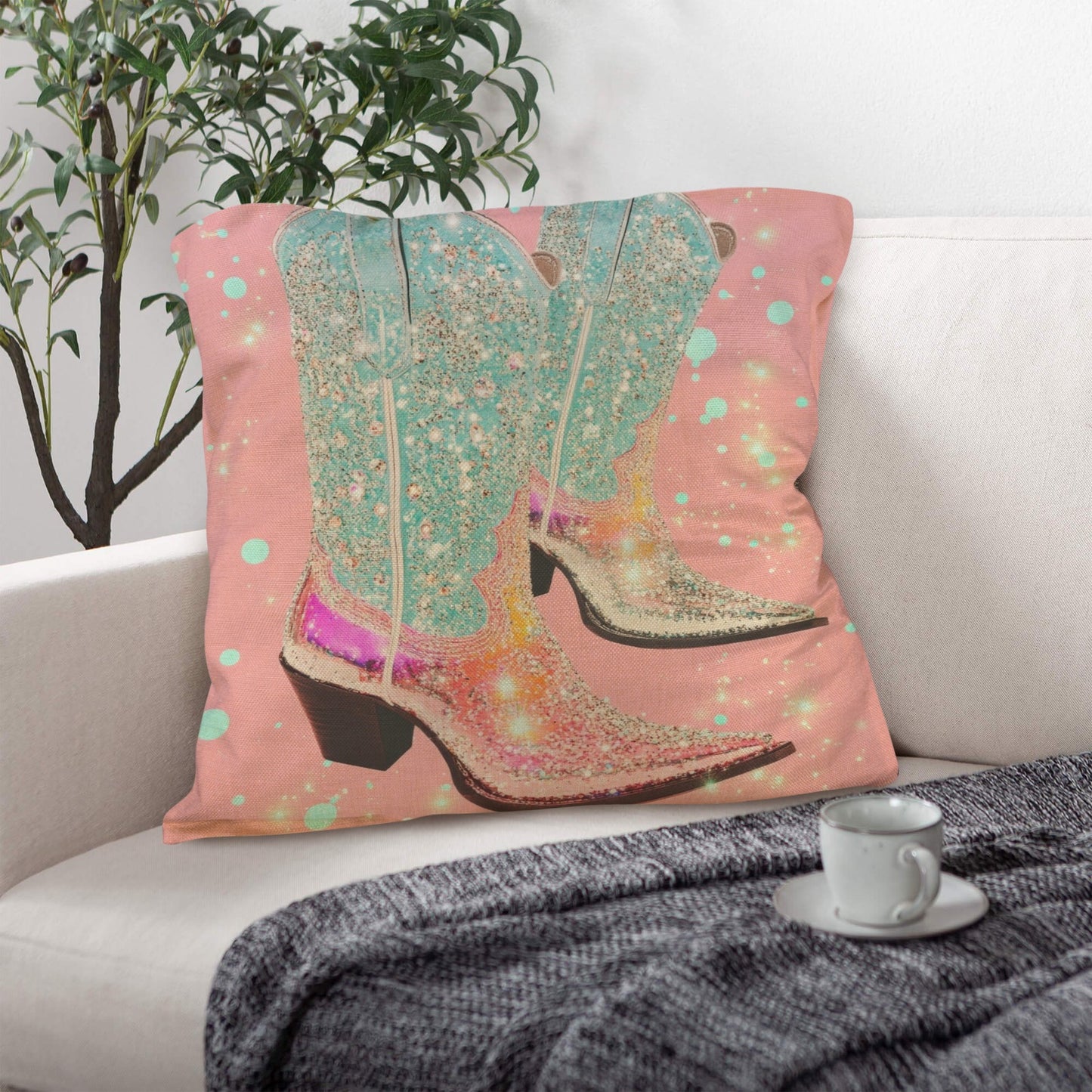 Baha Ranch Retro Pop Western Bling Boots Pillow Case Made in America