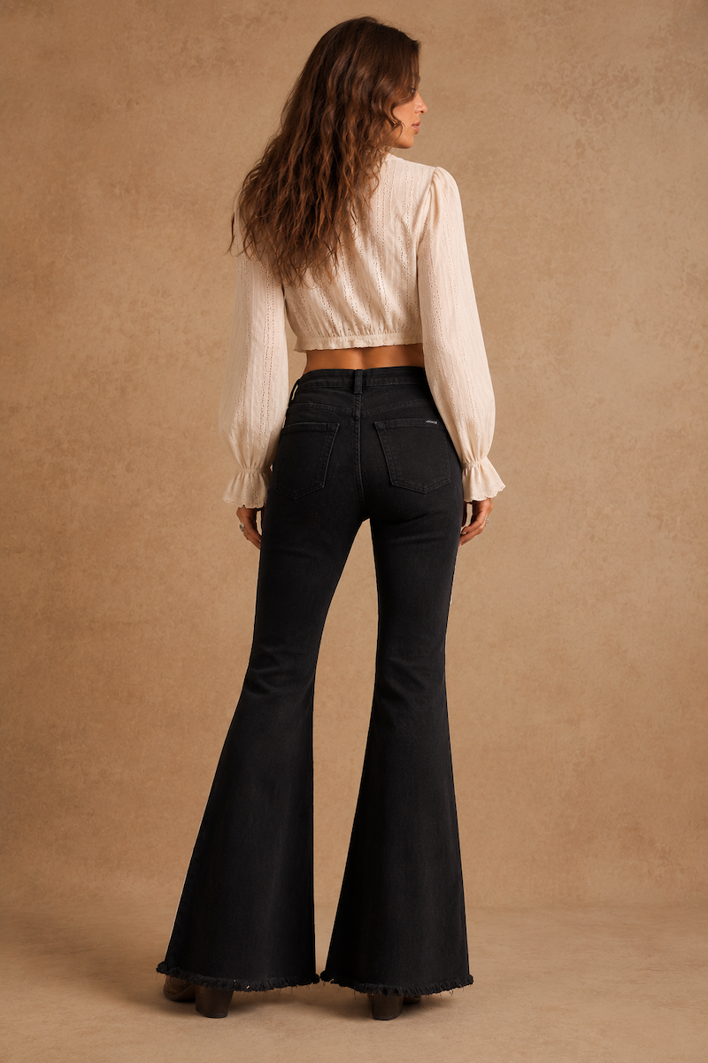 GJG Rodeo Bell Bottom Jean in Black/Pink