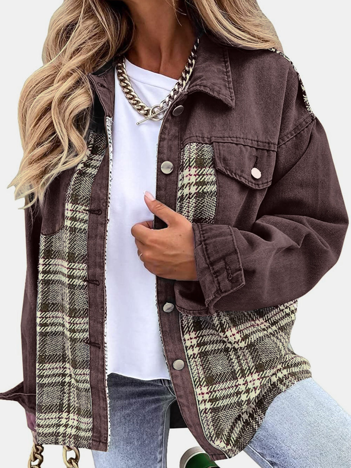 Plaid Button Up Dropped Shoulder Shacket Jacket Choice of colors