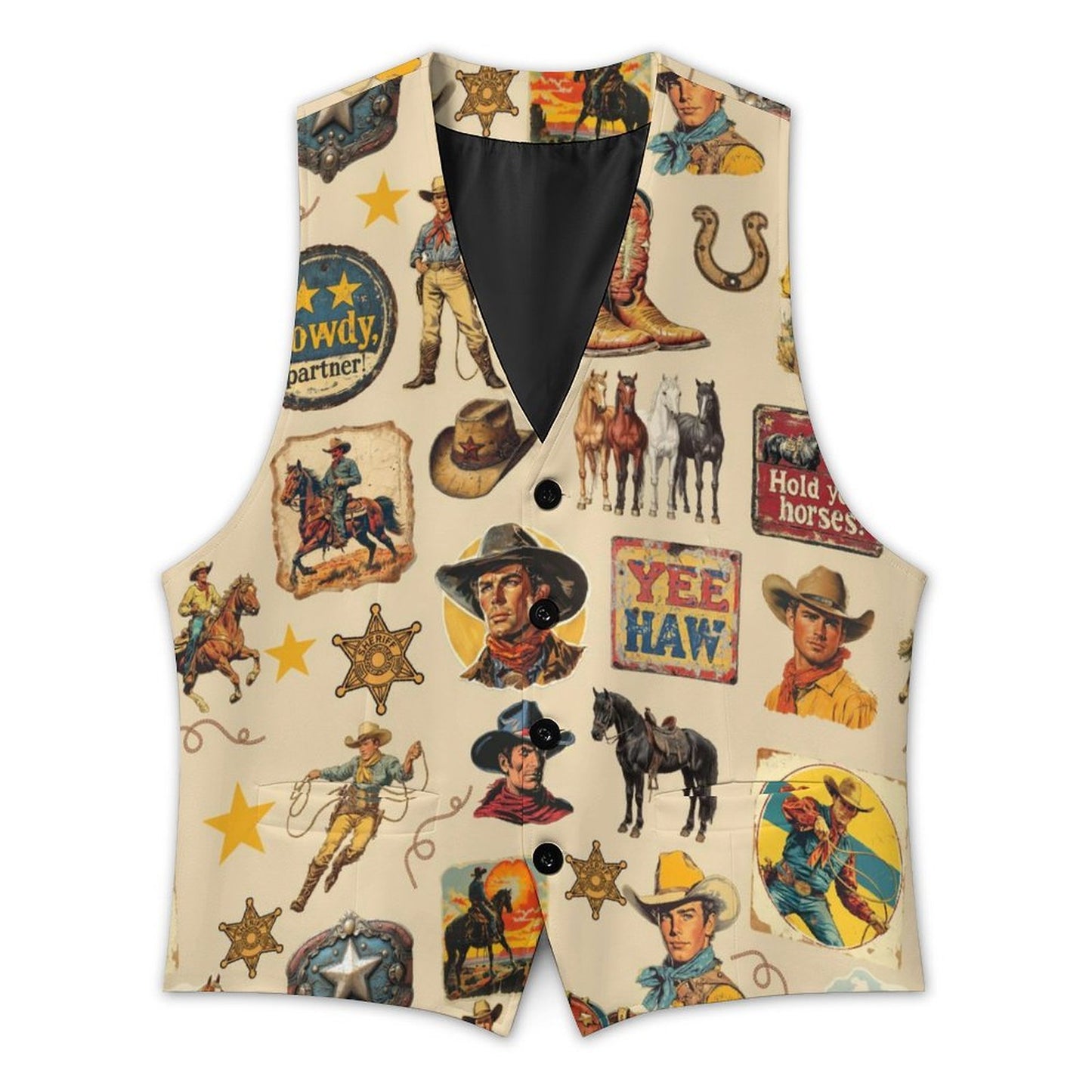 Baha Ranch Vintage Western Cowboy Collage Men's Sleeveless Suit Vest