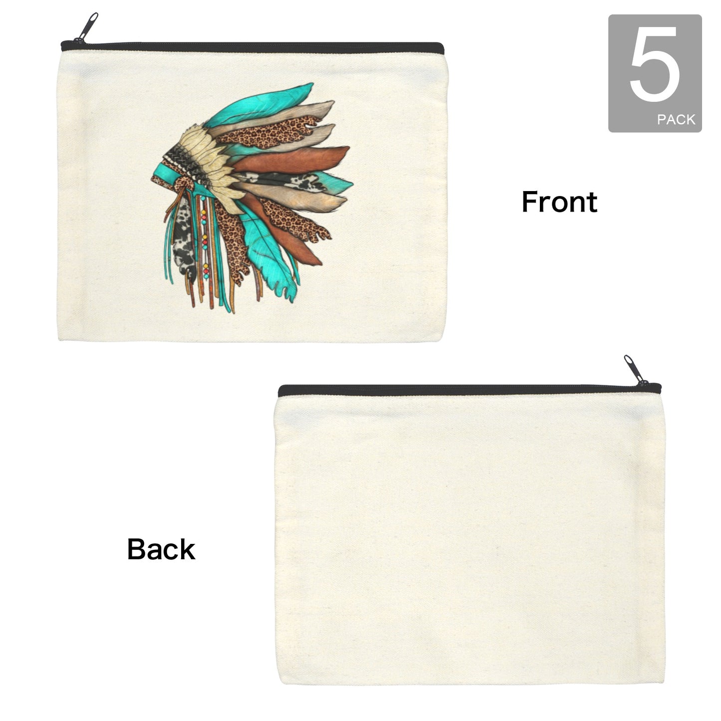 Baha Ranch Native Headdress Cosmetic Bag Pouch Pack of 5 Made in America