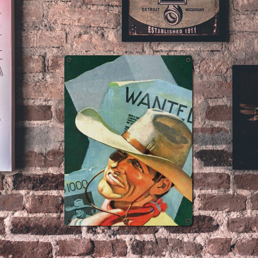 Wanted Cowboy Metal Sign  12"x16" (Made in USA)