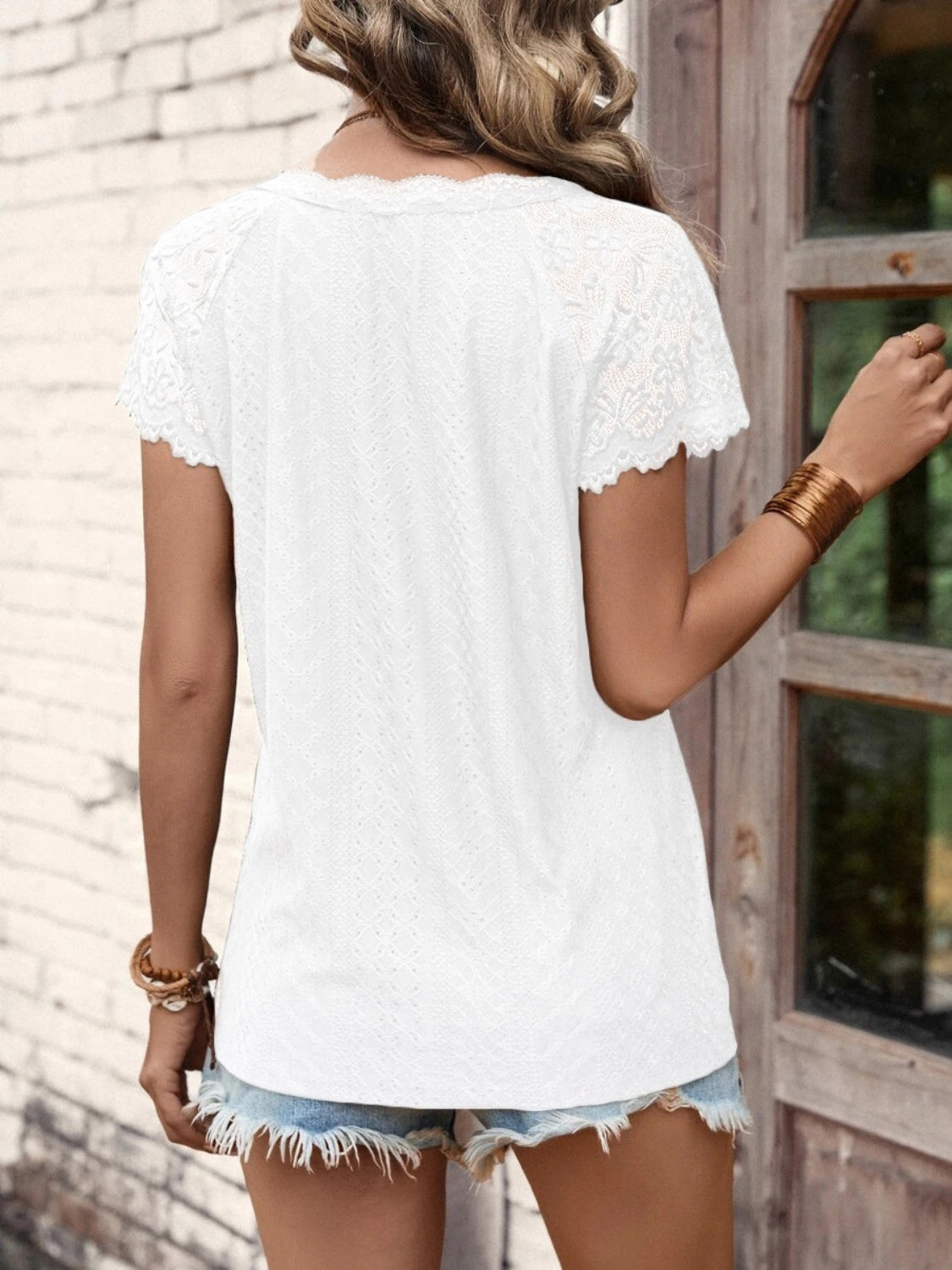 Lace Detail V-Neck Short Sleeve T-Shirt choice of colors